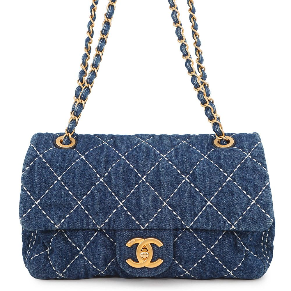 Chanel Chain Shoulder Bag CC Logo Quilted Single Flap Denim