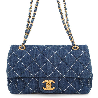 Chanel Chain Shoulder Bag CC Logo Quilted Single Flap Denim