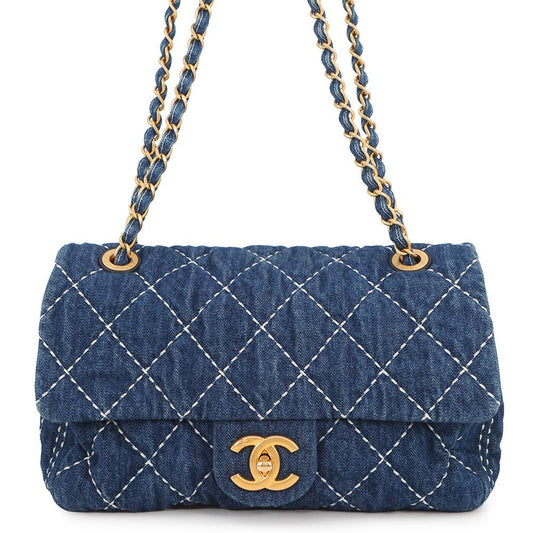 Chanel Chain Shoulder Bag CC Logo Quilted Single Flap Denim