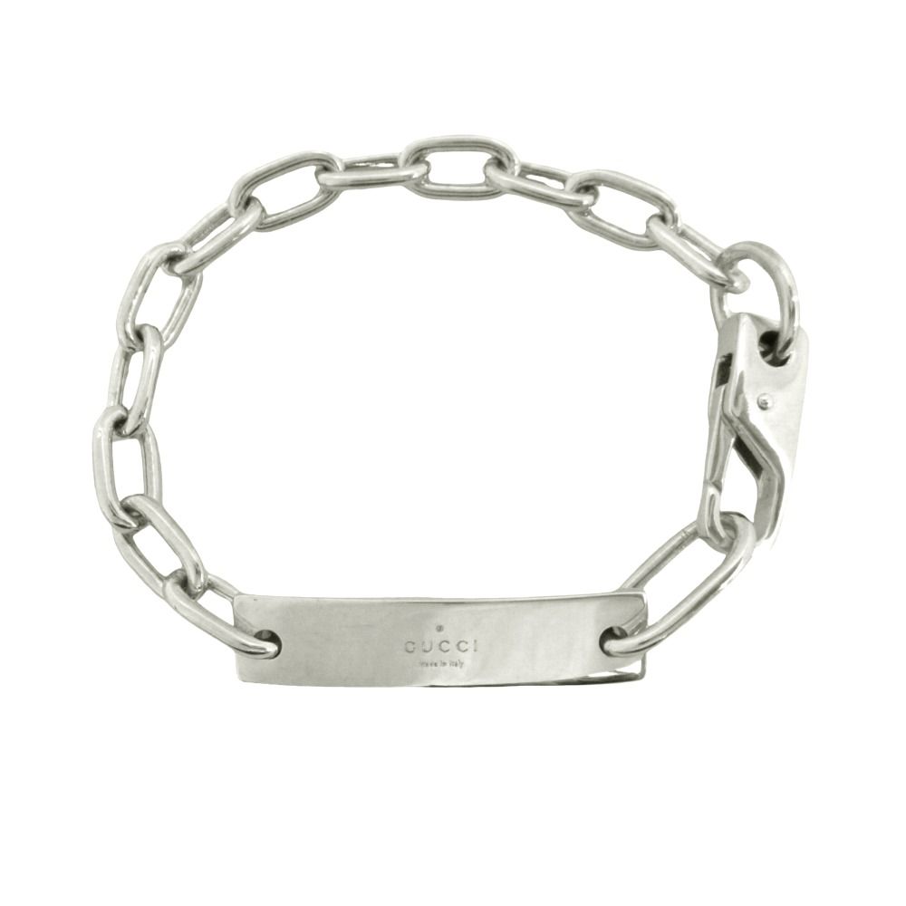 Gucci ID Bracelet Logo Plate Oval Chain Silver