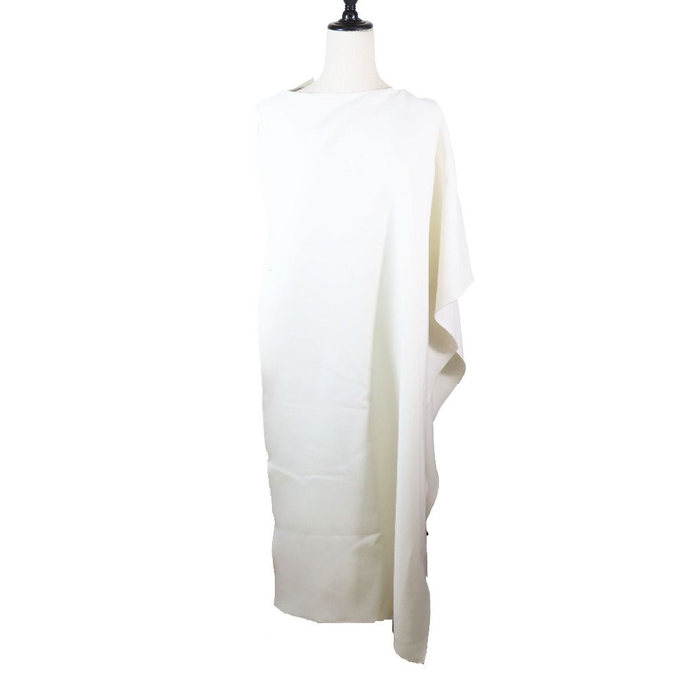 Hermes Asymmetrical Deformed Sleeveless Dress Long Stretch Wool 36 White