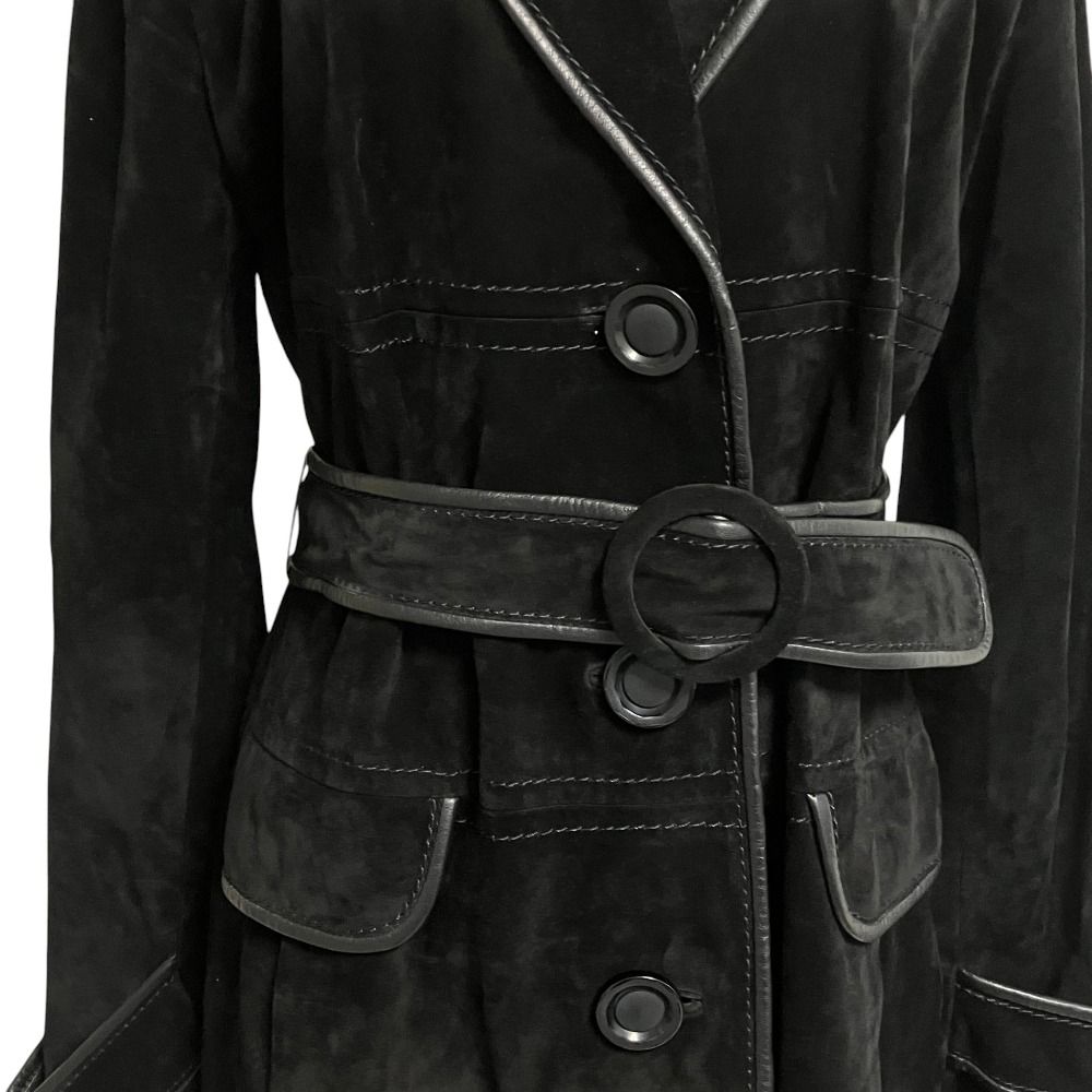 Max Mara Nuba Leather Belted Coat 42 Black — view 6