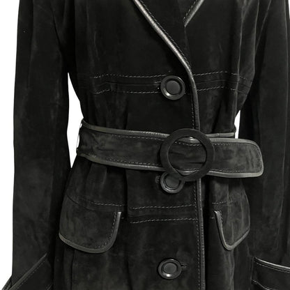Max Mara Nuba Leather Belted Coat 42 Black — view 6