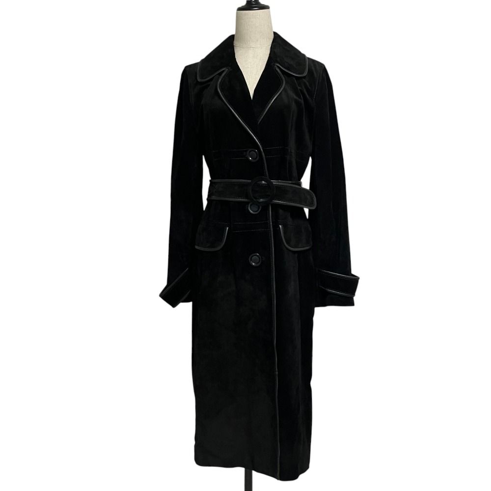 Max Mara Nuba Leather Belted Coat 42 Black