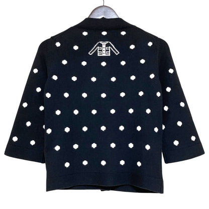 Chanel 08A Dot Pattern Jacquard 3/4 Sleeve Cashmere Knit Cardigan 34 Black White — view 2