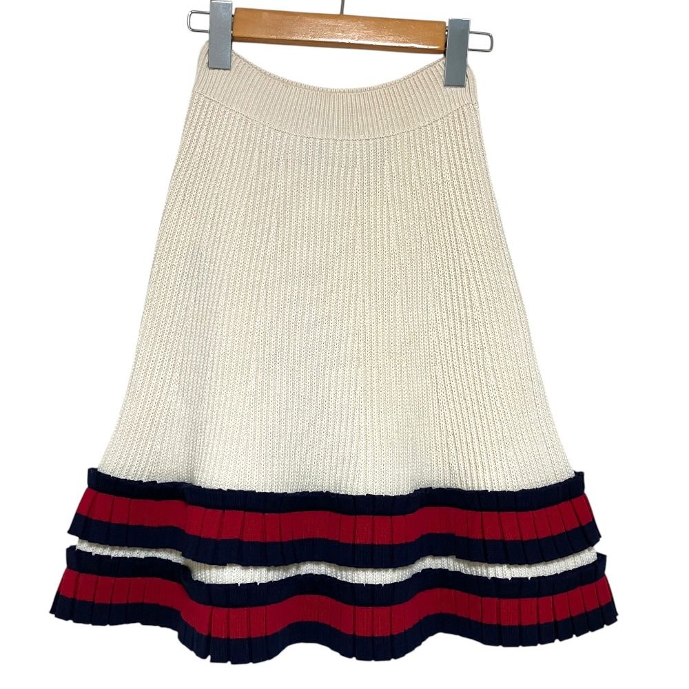 Gucci Above Knee Length Web Line Ruffles Knit Skirt XS Off White