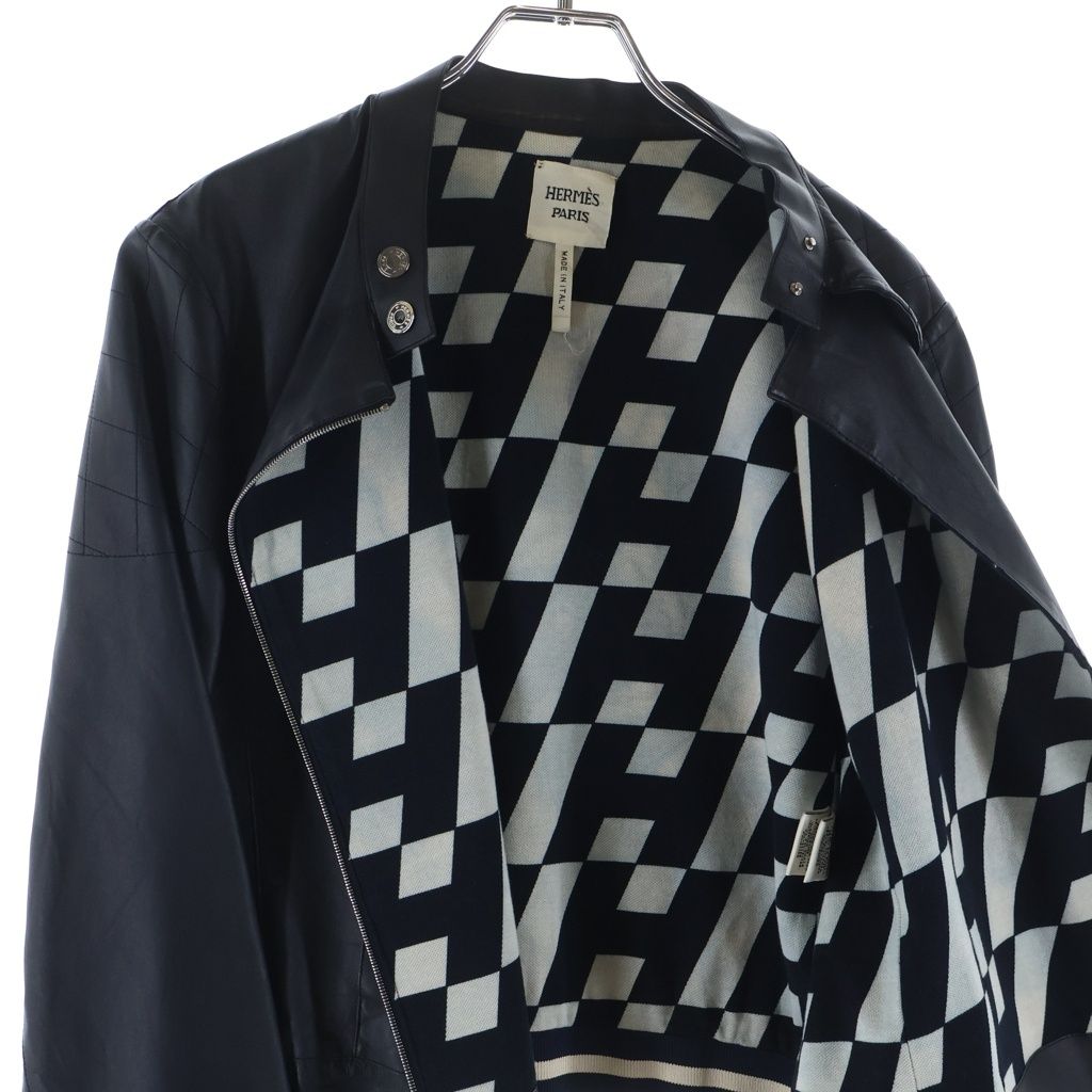 Hermes Sellier Button Optical Lambskin Single Rider's Jacket Navy — view 5