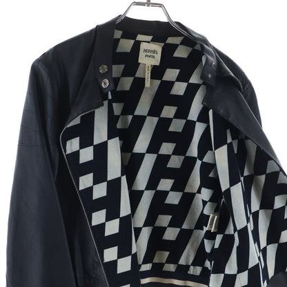 Hermes Sellier Button Optical Lambskin Single Rider's Jacket Navy — view 5