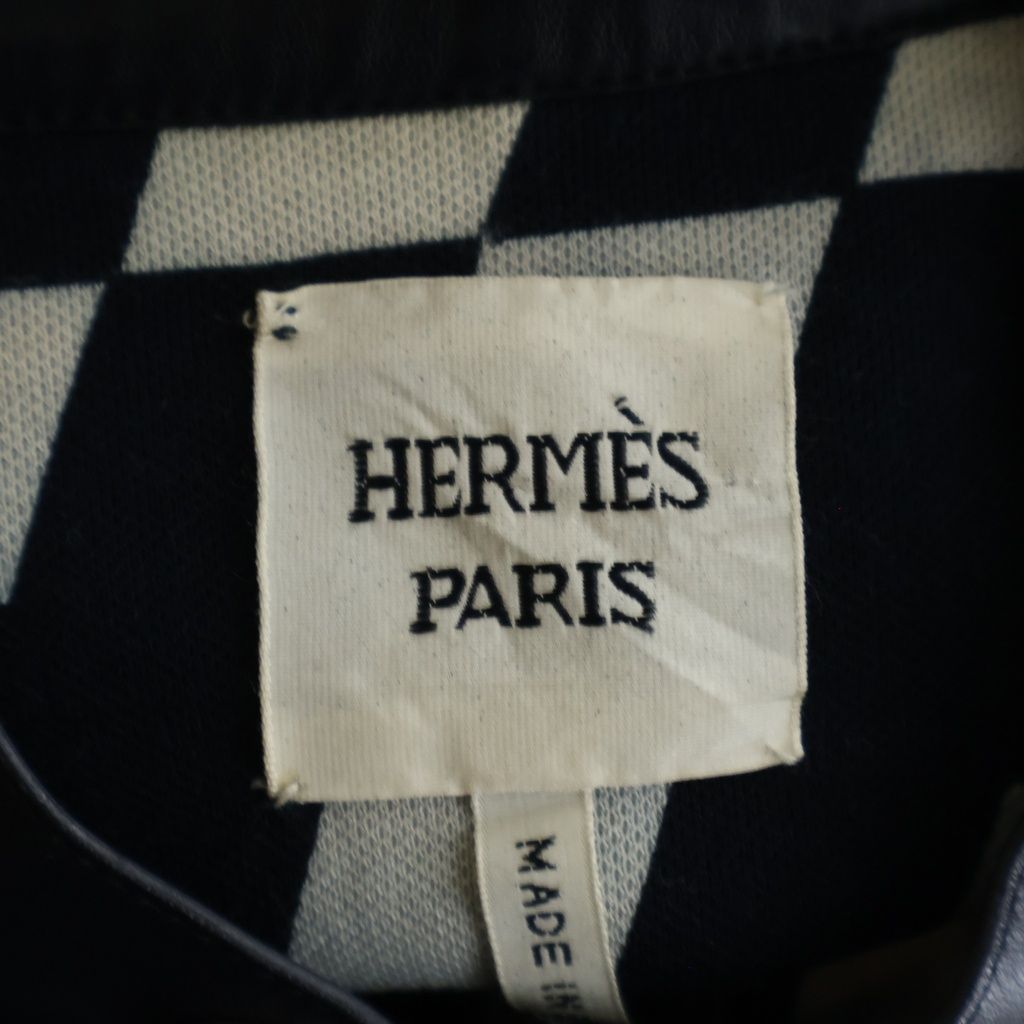 Hermes Sellier Button Optical Lambskin Single Rider's Jacket Navy — view 7