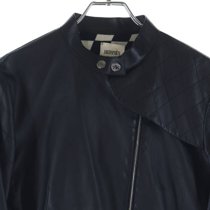 Hermes Sellier Button Optical Lambskin Single Rider's Jacket Navy — view 3