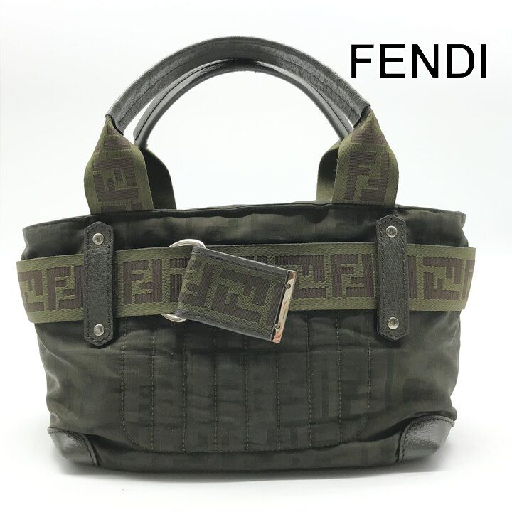 Fendi Zucca Nylon Hand Bag Mini Khaki