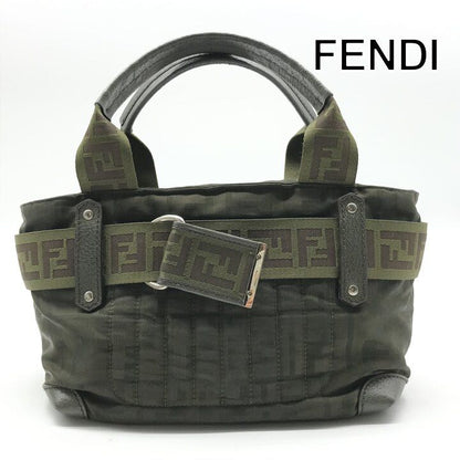 Fendi Zucca Nylon Hand Bag Mini Khaki