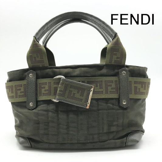 Fendi Zucca Nylon Hand Bag Mini Khaki