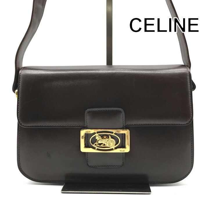 Celine Leather Carriage Vintage Shoulder Bag Brown