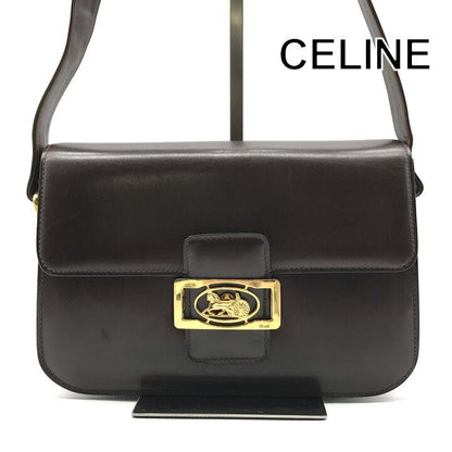 Celine Leather Carriage Vintage Shoulder Bag Brown