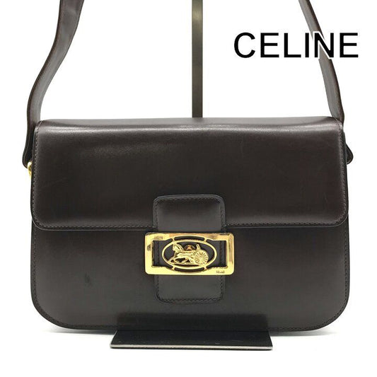 Celine Leather Carriage Vintage Shoulder Bag Brown