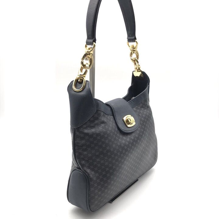 Celine Macadam Triomphe Turnlock Leather Shoulder Bag Navy — view 2