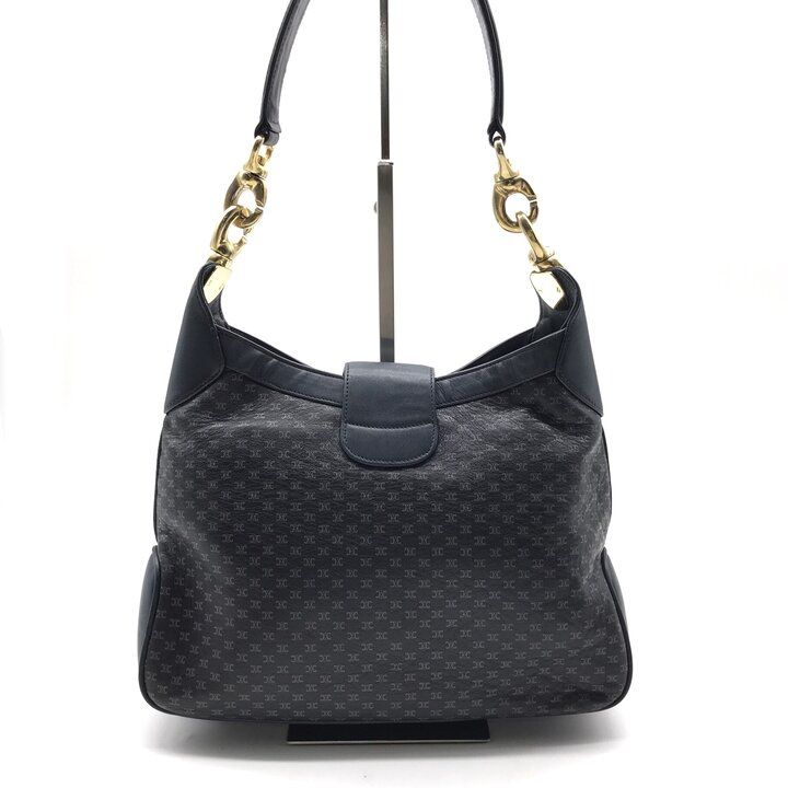 Celine Macadam Triomphe Turnlock Leather Shoulder Bag Navy — view 3