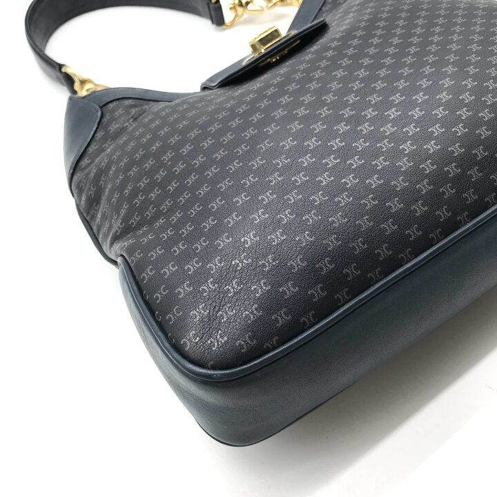 Celine Macadam Triomphe Turnlock Leather Shoulder Bag Navy — view 6