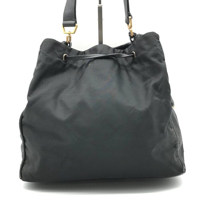 Prada Nylon Leather Drawstring Shoulder Bag Black — view 2