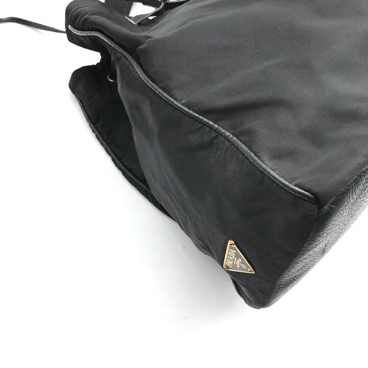 Prada Nylon Leather Drawstring Shoulder Bag Black — view 5