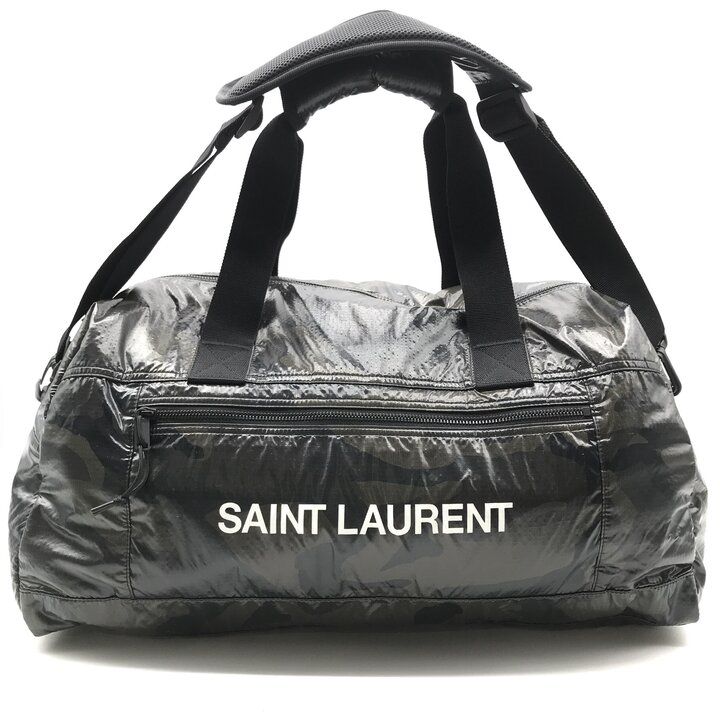 Saint Laurent YSL Paris 2-Way Nylon Duffle Shoulder Boston Bag Camouflage Khaki