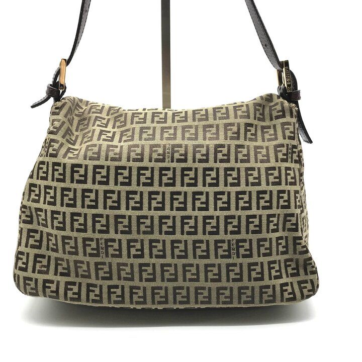 Fendi Zucchino Canvas Leather Shoulder Bag Brown — view 3