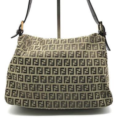 Fendi Zucchino Canvas Leather Shoulder Bag Brown — view 3