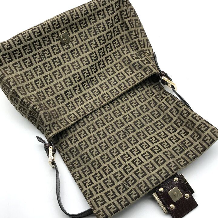 Fendi Zucchino Canvas Leather Shoulder Bag Brown — view 8