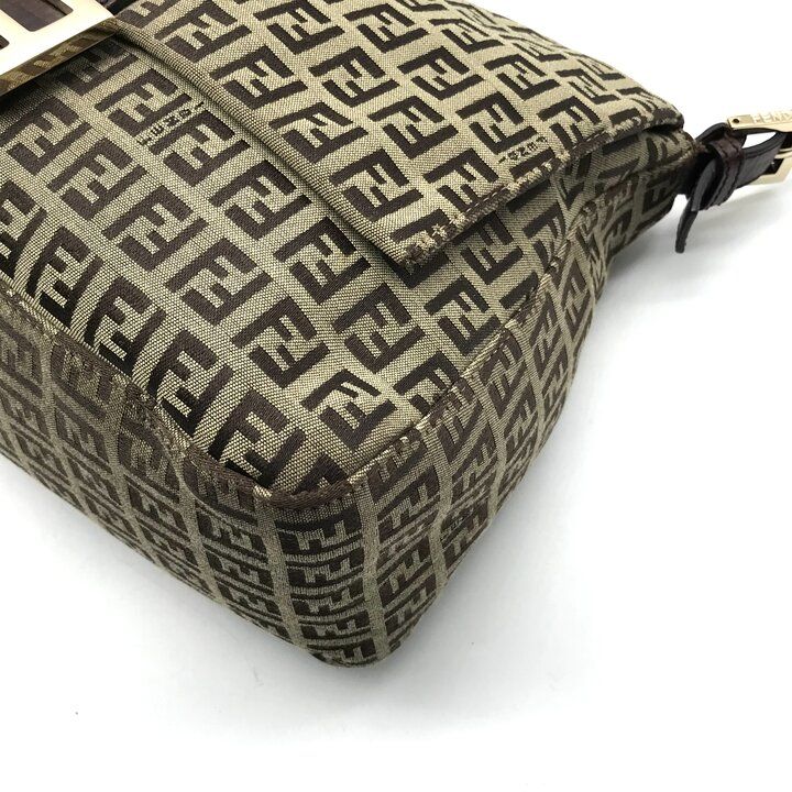 Fendi Zucchino Canvas Leather Shoulder Bag Brown — view 6