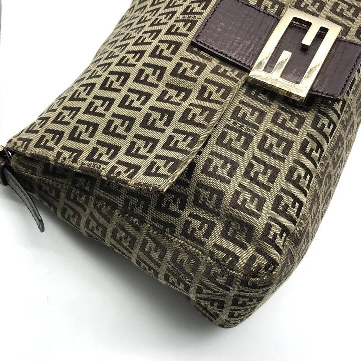 Fendi Zucchino Canvas Leather Shoulder Bag Brown — view 5
