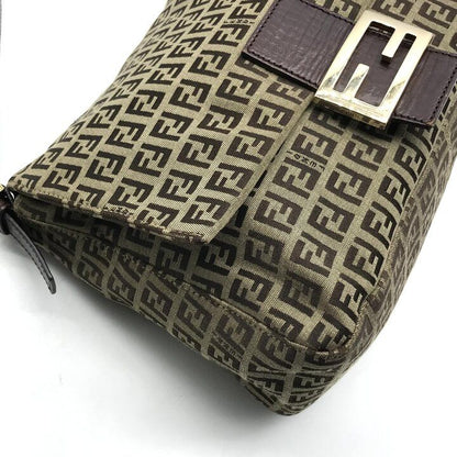 Fendi Zucchino Canvas Leather Shoulder Bag Brown — view 5
