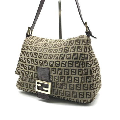 Fendi Zucchino Canvas Leather Shoulder Bag Brown — view 2