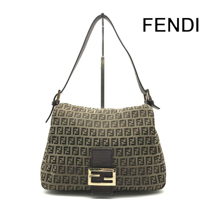 Fendi Zucchino Canvas Leather Shoulder Bag Brown