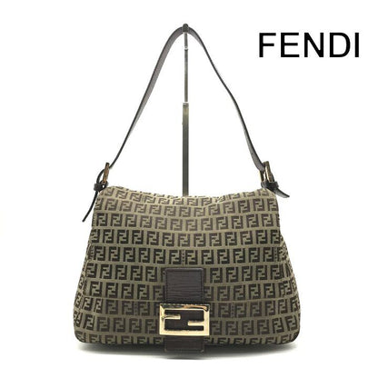 Fendi Zucchino Canvas Leather Shoulder Bag Brown