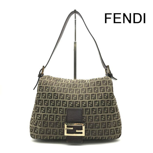 Fendi Zucchino Canvas Leather Shoulder Bag Brown