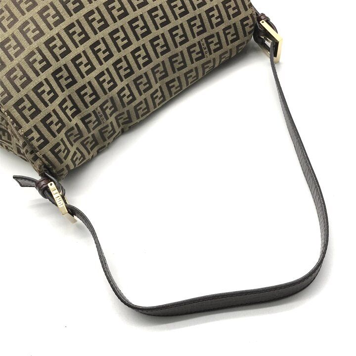 Fendi Zucchino Canvas Leather Shoulder Bag Brown — view 7