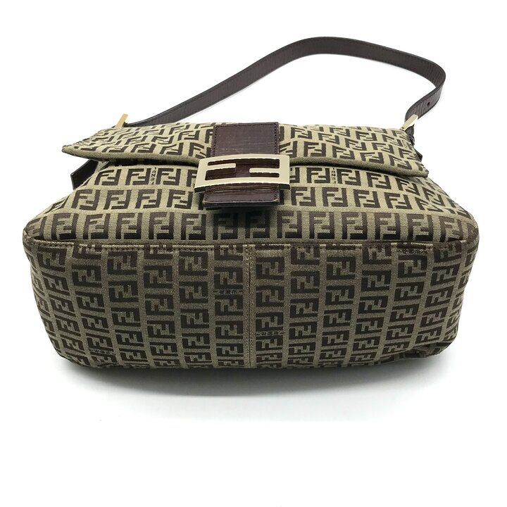Fendi Zucchino Canvas Leather Shoulder Bag Brown — view 4