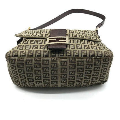 Fendi Zucchino Canvas Leather Shoulder Bag Brown — view 4