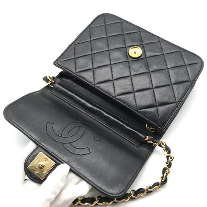 Chanel CC Logo Mini Quilted Lambskin Chain Shoulder Bag Black — view 7