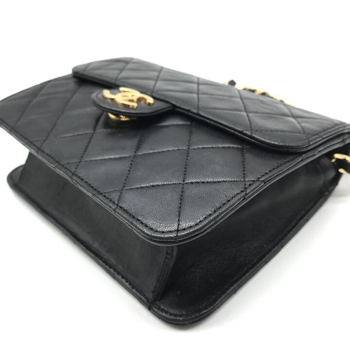 Chanel CC Logo Mini Quilted Lambskin Chain Shoulder Bag Black — view 5