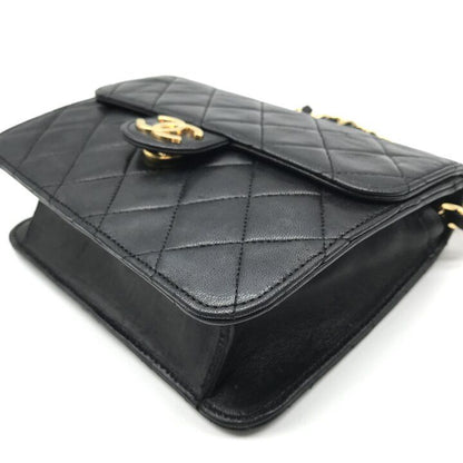 Chanel CC Logo Mini Quilted Lambskin Chain Shoulder Bag Black — view 5
