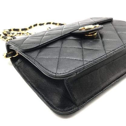 Chanel CC Logo Mini Quilted Lambskin Chain Shoulder Bag Black — view 4
