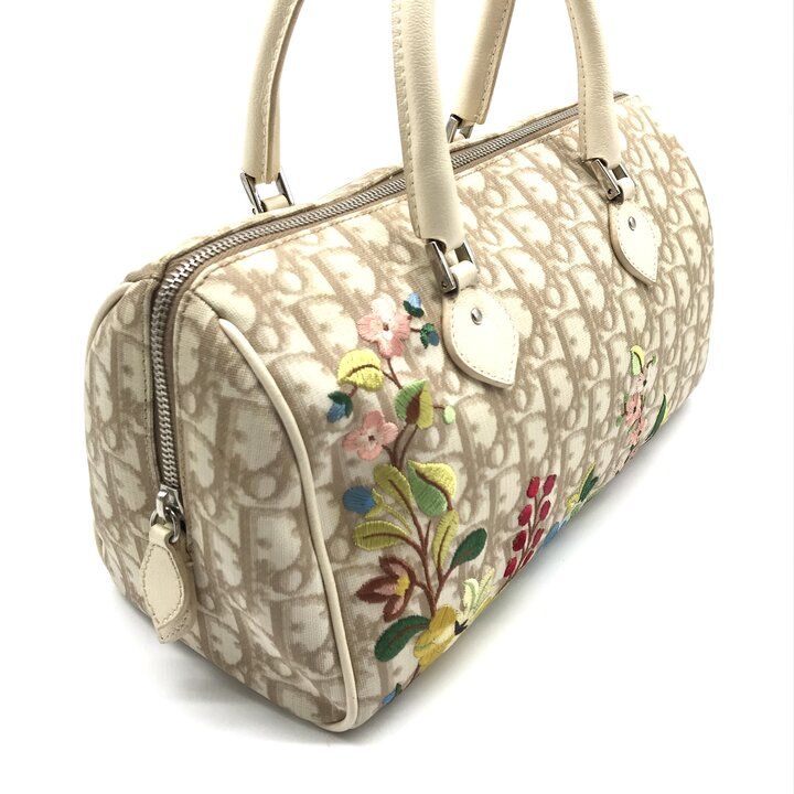 Dior Trotter Leather Flower Embroidery Mini Hand Bag Beige — view 3
