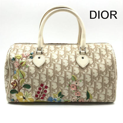 Dior Trotter Leather Flower Embroidery Mini Hand Bag Beige