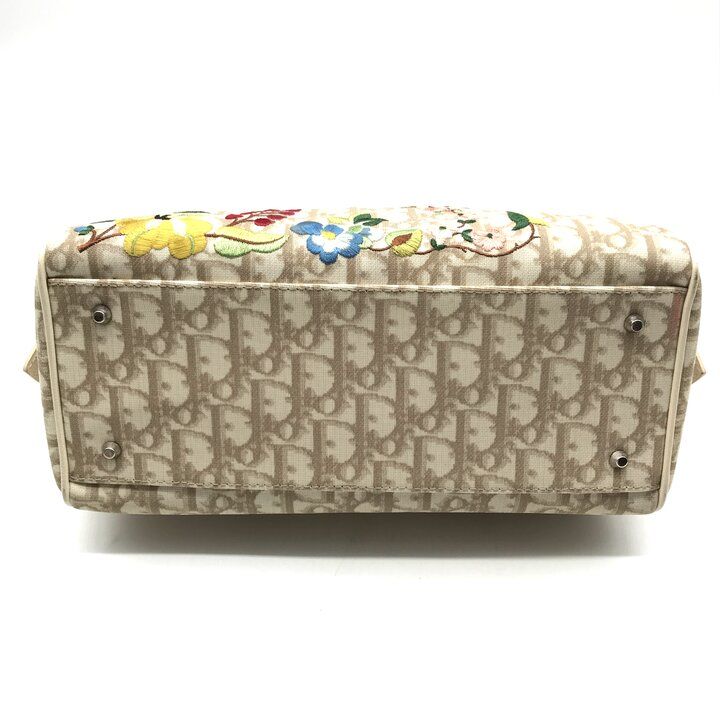 Dior Trotter Leather Flower Embroidery Mini Hand Bag Beige — view 4