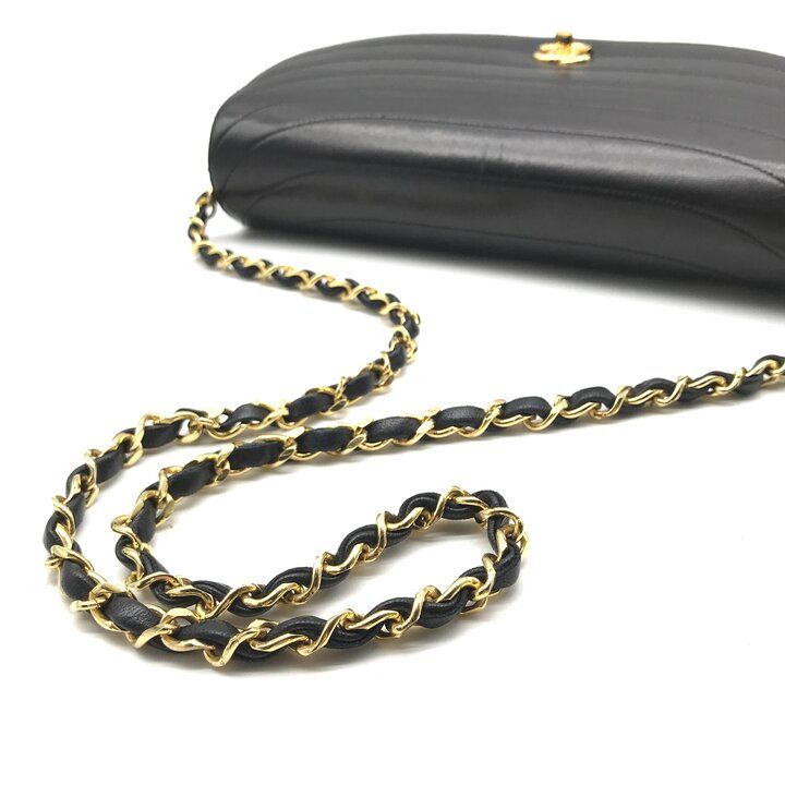 Chanel CC Logo Leather Half Moon Turnlock Chain Shoulder Bag Black — view 7