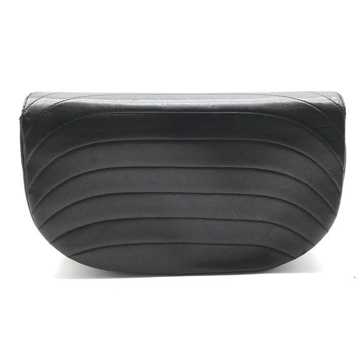Chanel CC Logo Leather Half Moon Turnlock Chain Shoulder Bag Black — view 3
