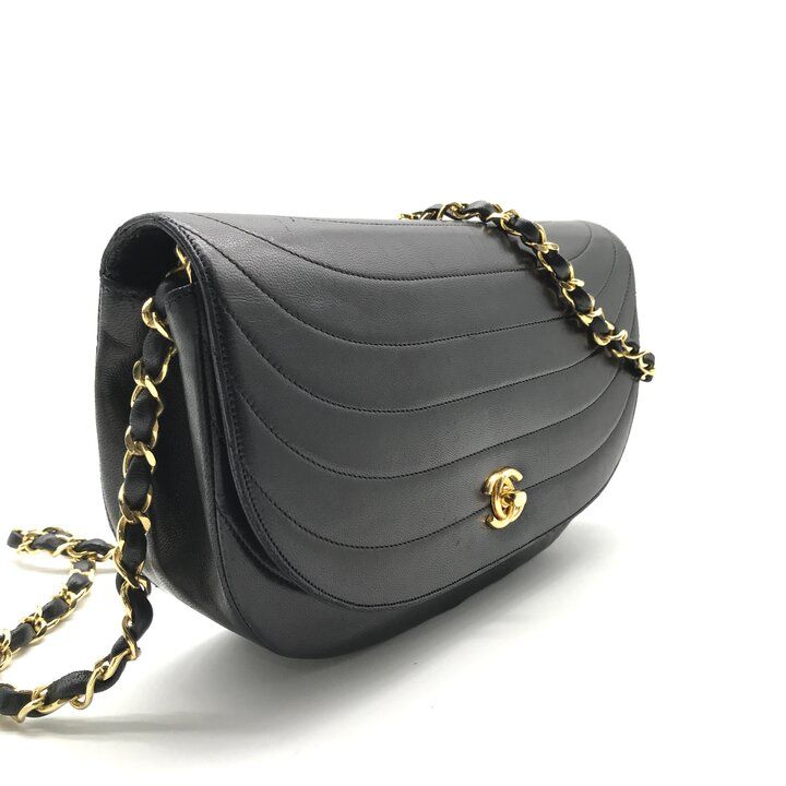 Chanel CC Logo Leather Half Moon Turnlock Chain Shoulder Bag Black — view 2