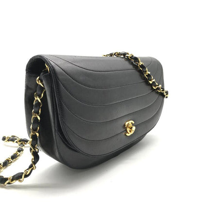 Chanel CC Logo Leather Half Moon Turnlock Chain Shoulder Bag Black — view 2